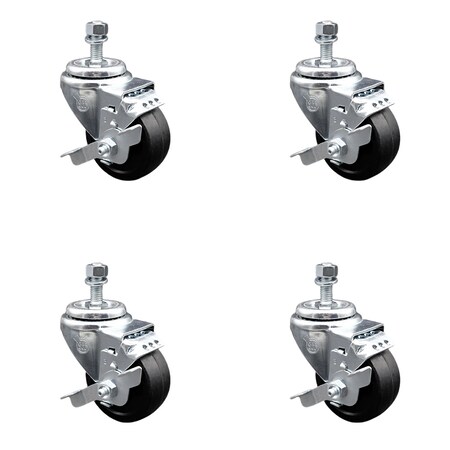 Service Caster 3 Inch SS Soft Rubber Wheel Swivel 1/2 Inch Threaded Stem Caster Set Brake SCC SCC-SSTS20S314-SRS-TLB-121315-4